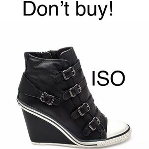 Ash Black and White Buckle Leather Wedge Sneakers